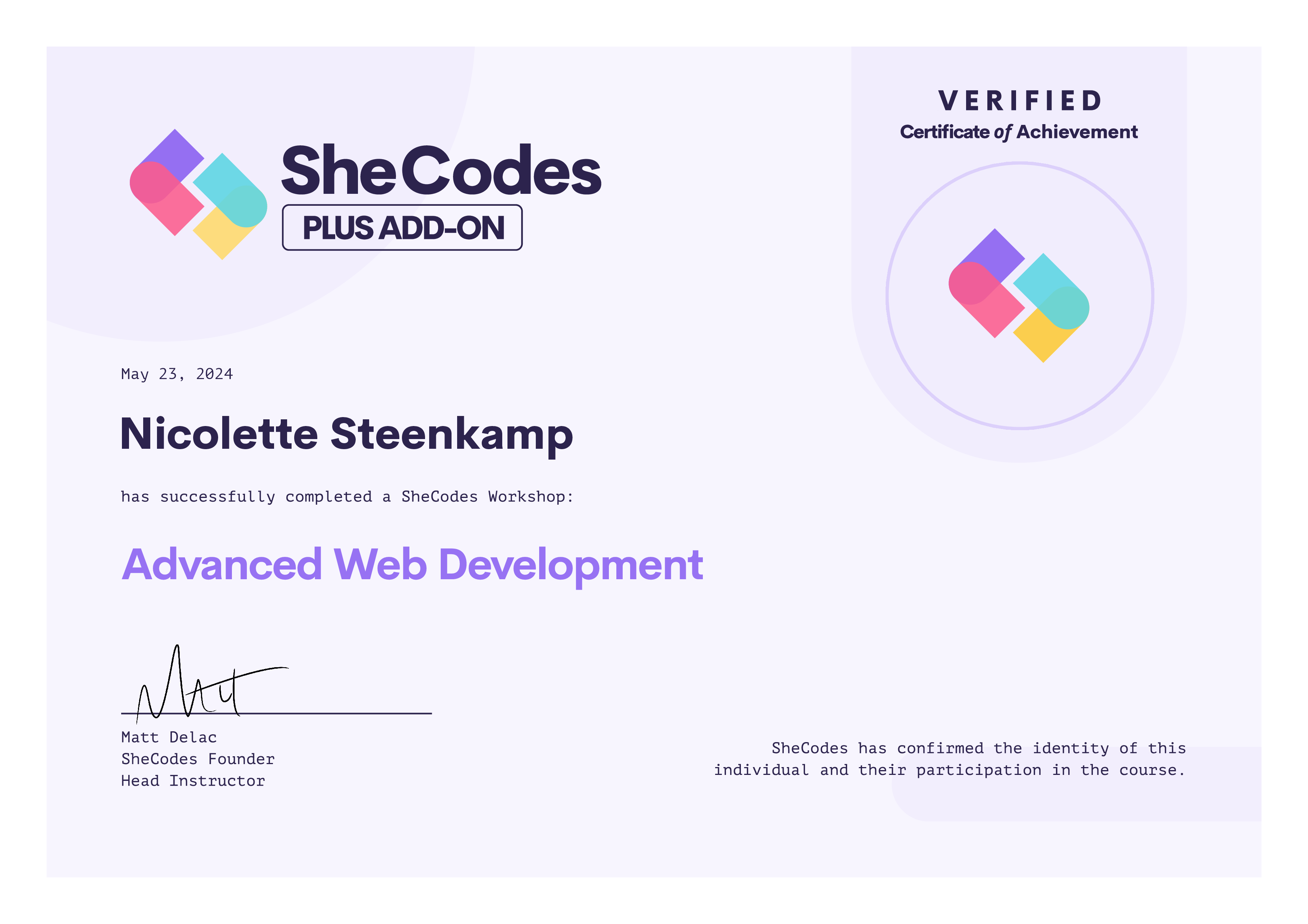 Advanced Web Development Certificate